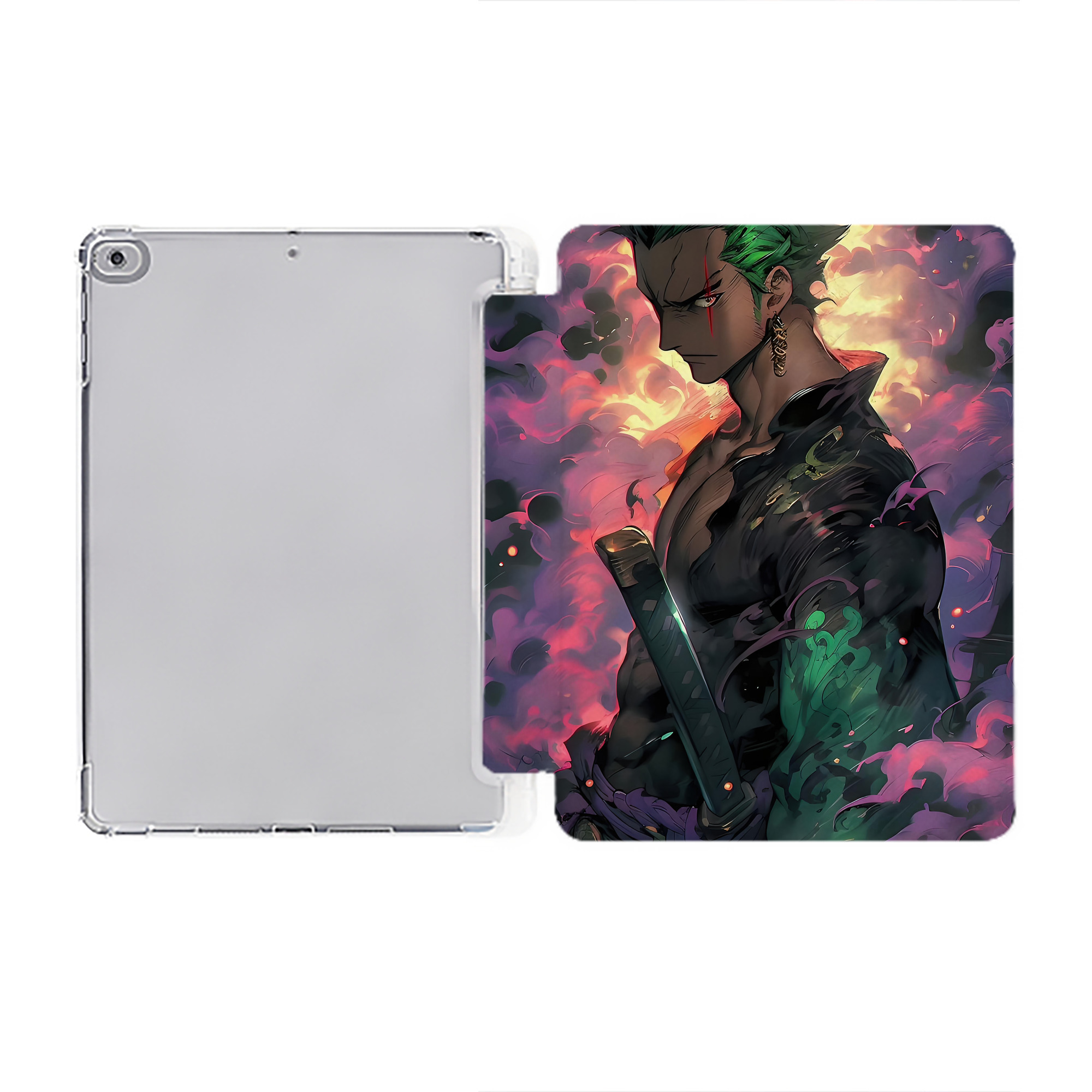 ワンピース ONE PIECE IPad ケース ペン収納付き 三つ折りスタンド PUレザー×シリコン 対応機種9.5/10.5/10.9インチ